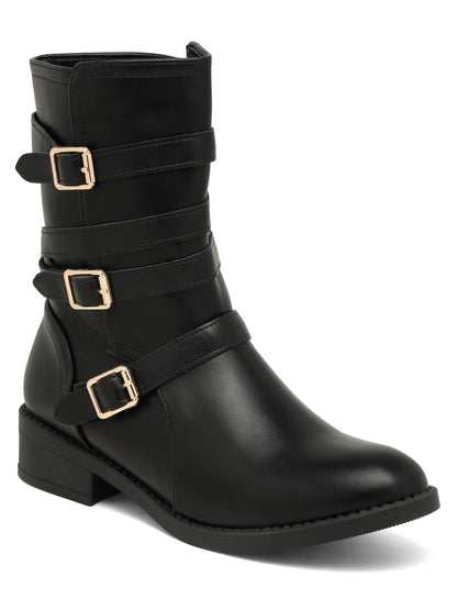 Stylish Buckle Detail Ankle Boots | Black Ankle Boots