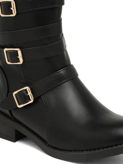 Stylish Buckle Detail Ankle Boots | Black Ankle Boots