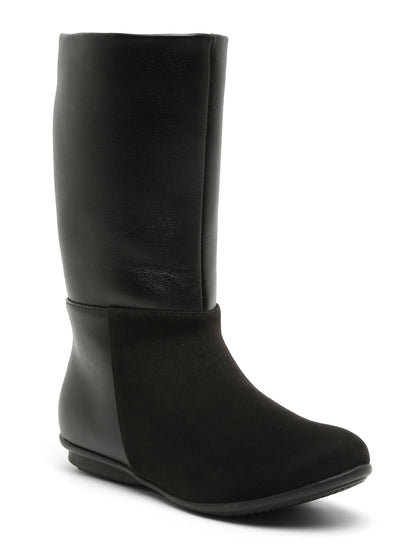 Black Mid-Calf Boots for Women - Sleek Leather and Suede Design
