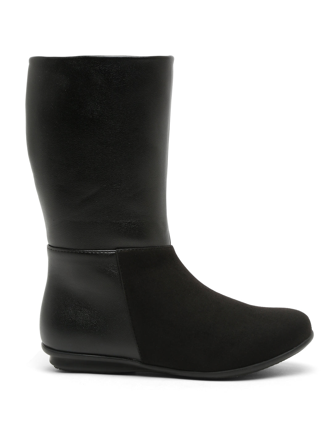 Black Mid-Calf Boots for Women - Sleek Leather and Suede Design
