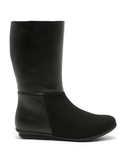 Black Mid-Calf Boots for Women - Sleek Leather and Suede Design