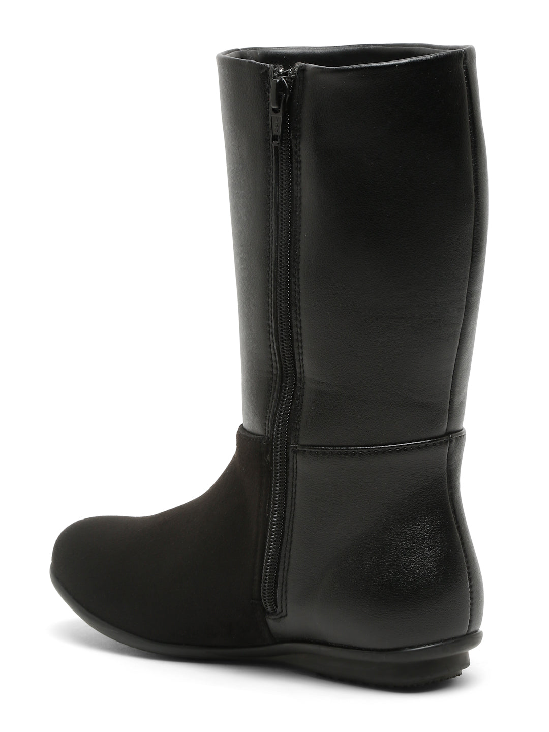 Black Mid-Calf Boots for Women - Sleek Leather and Suede Design