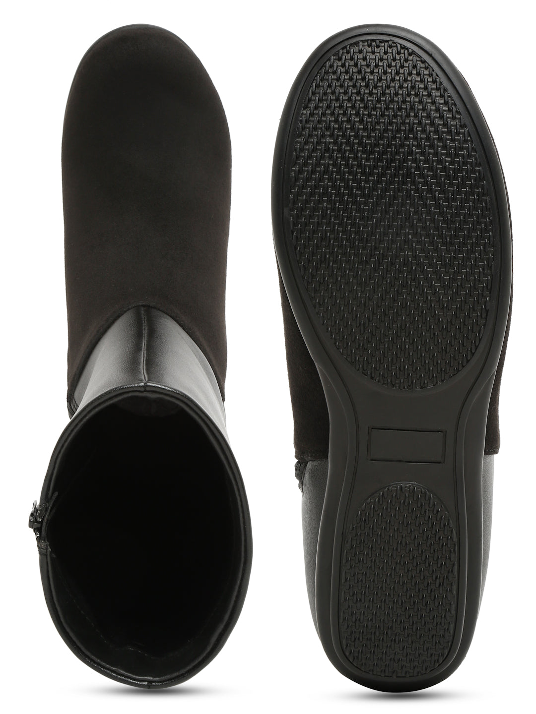 Black Mid-Calf Boots for Women - Sleek Leather and Suede Design
