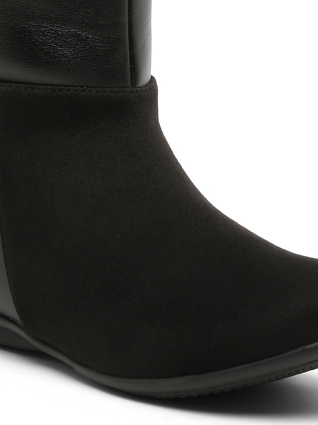 Black Mid-Calf Boots for Women - Sleek Leather and Suede Design