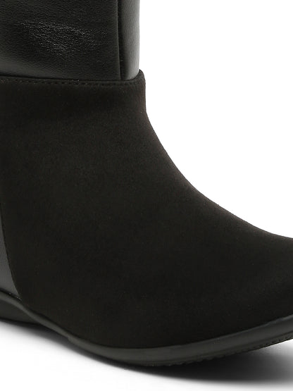 Black Mid-Calf Boots for Women - Sleek Leather and Suede Design